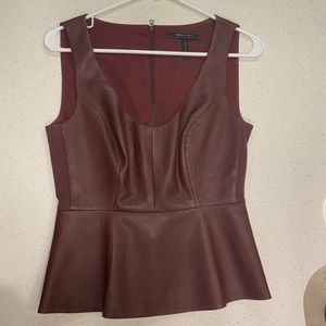 BCBG Tori Faux Leather Peplum Top